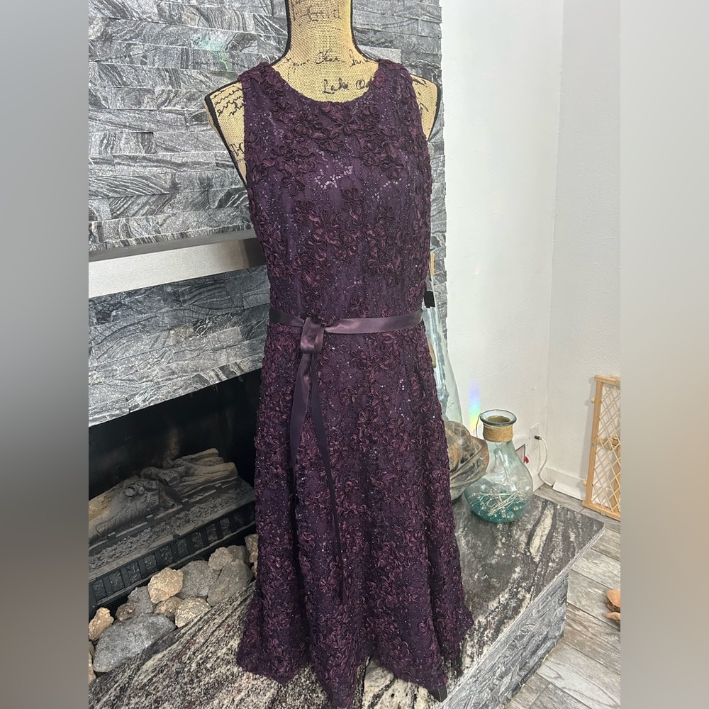 Tahari Eggplant Lace with sequins Dress very classy